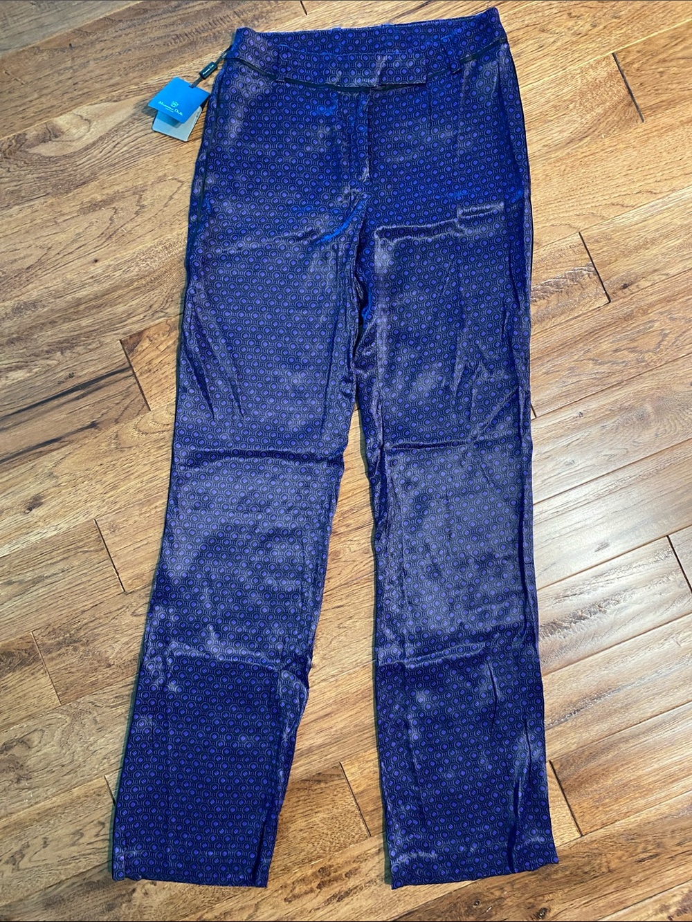 Massimo Dutti Navy Straight-Leg Patterned Pants